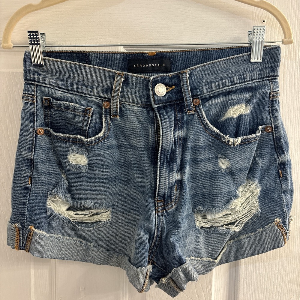 Aeropostale Blue Jean Shorts Distressed Frayed Hem